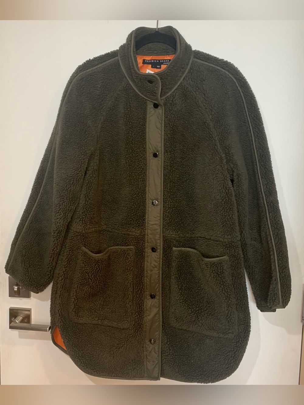 VERONICA BEARD Sullie Sherpa Jacket Large Army Green Snap Front Utility Coat